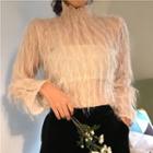 Fringed High Neck Long-sleeve Top