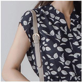 Open-placket Leaf Print Dress