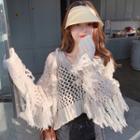 Crochet Knit Fringed Trim Long-sleeve Sweater