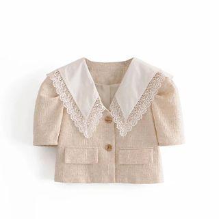 Lace Trim Collar Cropped Jacket