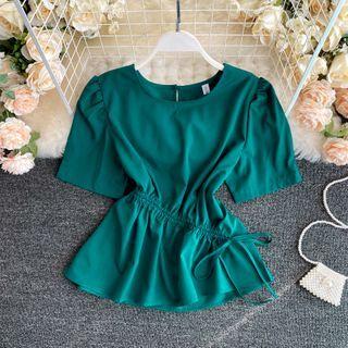 Short-sleeve Drawstring Ruffle Top