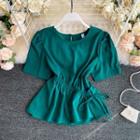 Short-sleeve Drawstring Ruffle Top