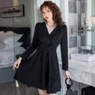 Glitter V-neck Long-sleeve A-line Mini Dress