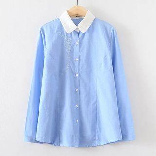 Flower Embroidered Color Panel Shirt