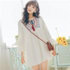 Embroidered Bell-sleeve A-line Dress