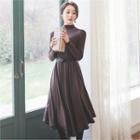 Mock-neck Seam-detail A-line Dress