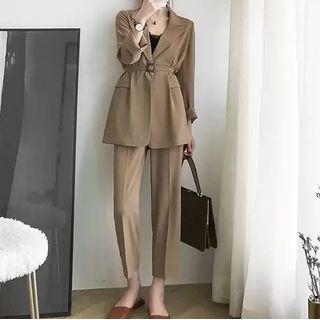 Set: One-button Blazer + Straight-fit Dress Pants