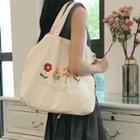 Flower Print Tote Bag White - One Size