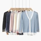 3/4-sleeve Striped Detail Cardigan