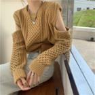 Cable-knit Cutout Long-sleeve Sweater - 3 Colors