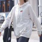 Embroidered Loose-fit Sweatshirt Beige - One Size