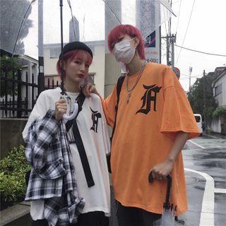 Couple Matching Short-sleeve Logo Print T-shirt