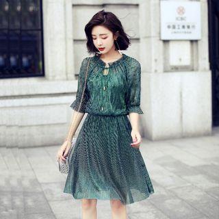 Set: Elbow-sleeve A-line Dress + Strappy Dress