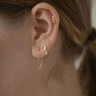 Moon & Star Chained Earring