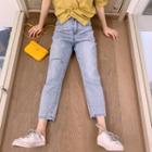 Washed And Worn Irregular Hole Jeans