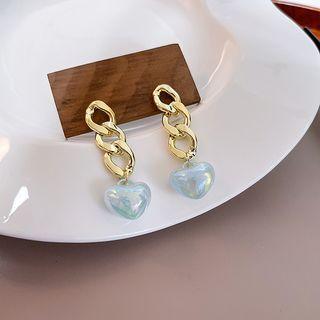 Chain Heart Drop Earring E5287 - 1 Pair - Gold & White - One Size