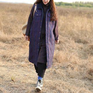 Padded Striped Buttoned Vest Purple - One Size