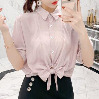 Elbow-sleeve Ribbon Shirt