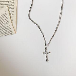 925 Sterling Silver Cross Pendant Necklace L256 - Silver - One Size