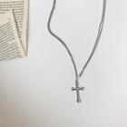925 Sterling Silver Cross Pendant Necklace L256 - Silver - One Size