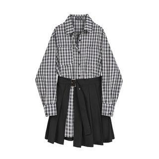 Mock Two-piece Plaid Mini A-line Shirtdress