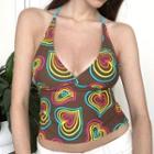 Halter Neck Heart Print Cropped Camisole Top Brown - One Size