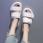 Faux Leather Adhesive Strap Slide Sandals