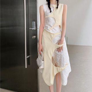 Two-tone Panel Tank Top / Midi A-line Skirt