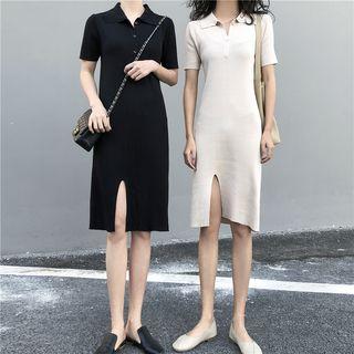Plain Short-sleeve Slim-fit Knit Dress