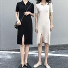Plain Short-sleeve Slim-fit Knit Dress