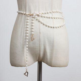 Faux Pearl Belt White Faux Pearl - Gold - One Size