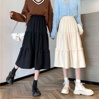 High Waist Tiered Midi A-line Skirt