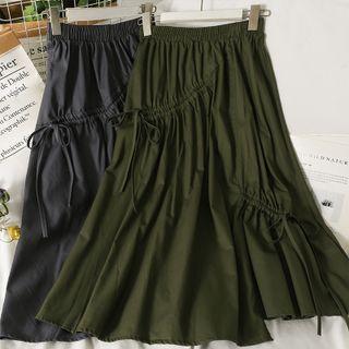 Asymmetrical Ribbon-accent Midi Skirt In 5 Colors