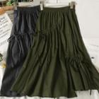 Asymmetrical Ribbon-accent Midi Skirt In 5 Colors