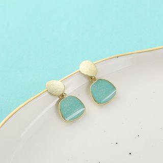 925 Sterling Silver Glaze Dangle Earring Stud Earring - 1 Pair - Gold & Aqua Blue - One Size