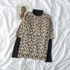 Mock Neck Plain Top / Short Sleeve Leopard Print T-shirt