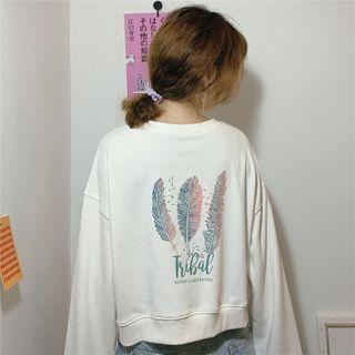 Long-sleeve Feather Print Pullover
