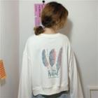 Long-sleeve Feather Print Pullover