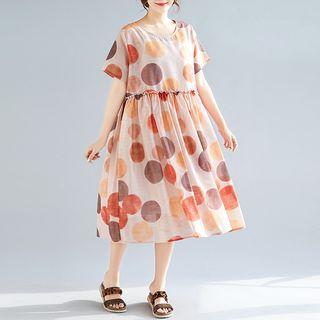Short-sleeve Midi Dotted Dress As Shown In Figure - One Size