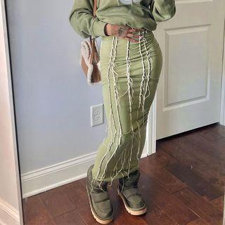Distressed Maxi Pencil Skirt