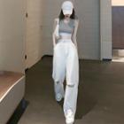 Cropped Vest / High-waist Cutout Wide Pants