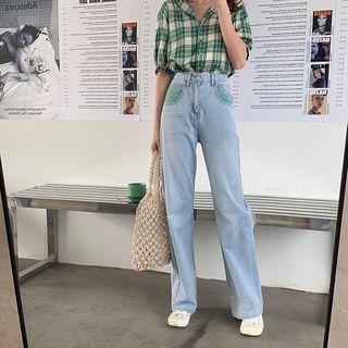 Color Block High-waist Wide-leg Jeans