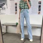 Color Block High-waist Wide-leg Jeans