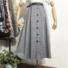 Button-up Plaid Midi A-line Skirt