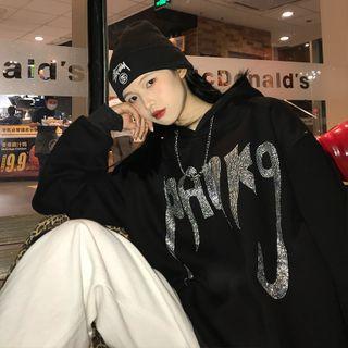 Embellished Lettering Hoodie