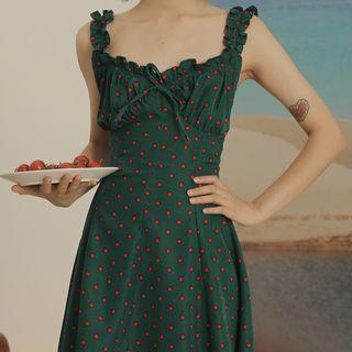 Printed Dotted Open Back Tank Dress