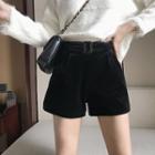 Buckled Velvet Wide-leg Shorts Black - One Size