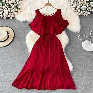 Round Neck Ruffle Plain Tank Dress