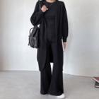 Knit Set: Cardigan + Cropped Top + Boot-cut Pants