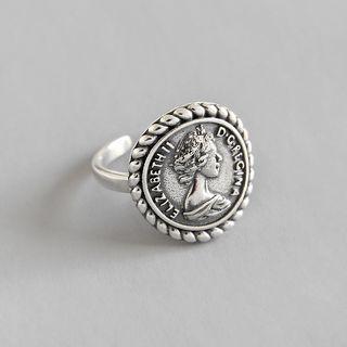 925 Sterling Silver Coin Open Ring Retro Silver - Hk Size No. 14